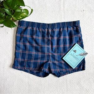 Vintage 80s Blue Plaid Short Swim Trunks